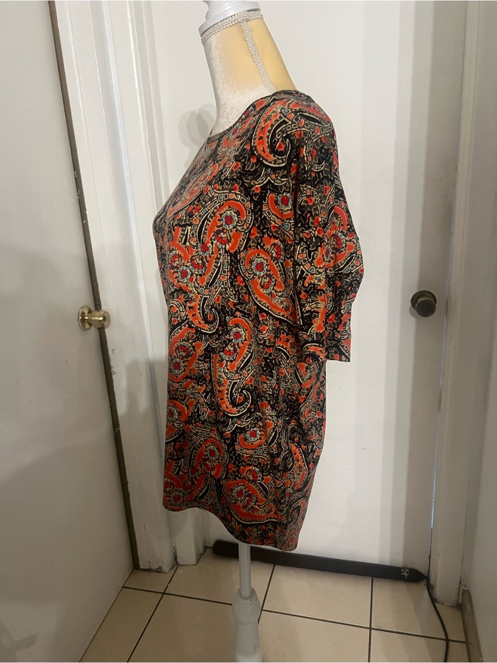LuLaRoe Paisley Mini Dress in Orange and Black